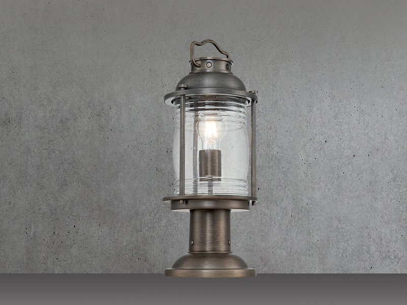 LED Sockel Laterne im Industriedesign, Bronze Höhe 47cm