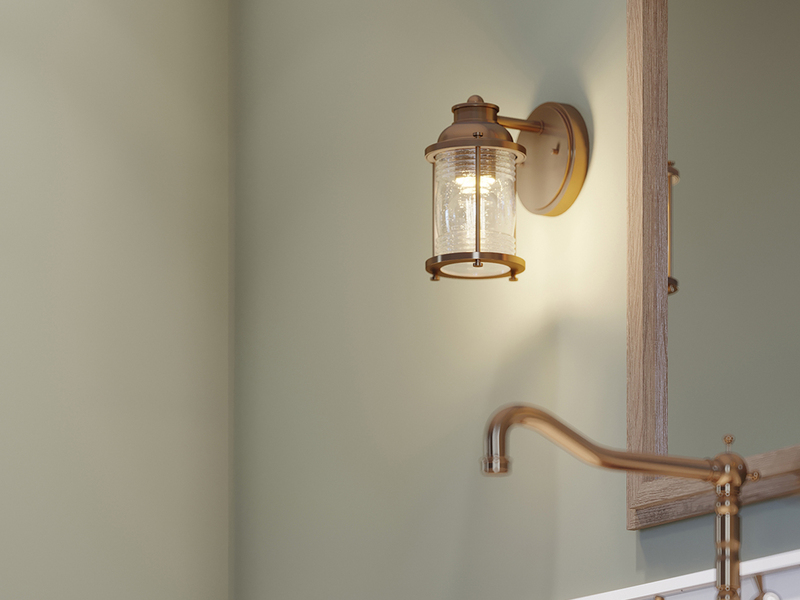 LED Wandlaterne in Messing für Badezimmer & Wohnraum, Höhe 21cm