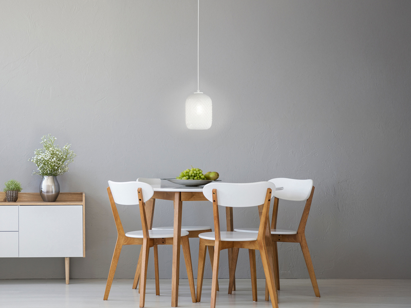 Pendelleuchte ASHFORD einflammig Kristall Glasschirm in Weiß, Ø 15cm