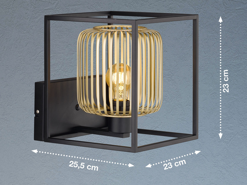 Wandleuchte mit Lamellen Lampenschirm Gold, Quadrat 23cm