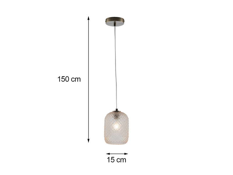 Pendelleuchte ASHFORD einflammig Kristall Glasschirm in Amber, Ø 15cm