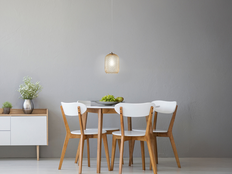 Pendelleuchte ASHFORD einflammig Kristall Glasschirm in Amber, Ø 15cm