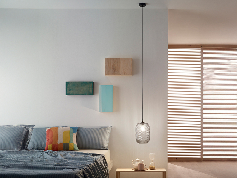 Pendelleuchte ASHFORD einflammig Kristall Glasschirm Rauchglas, Ø15cm