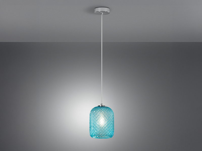 Pendelleuchte ASHFORD einflammig Kristall Glasschirm in Blau, Ø15cm