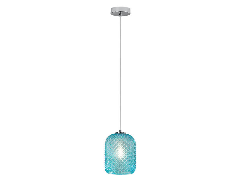 Pendelleuchte ASHFORD einflammig Kristall Glasschirm in Blau, Ø15cm