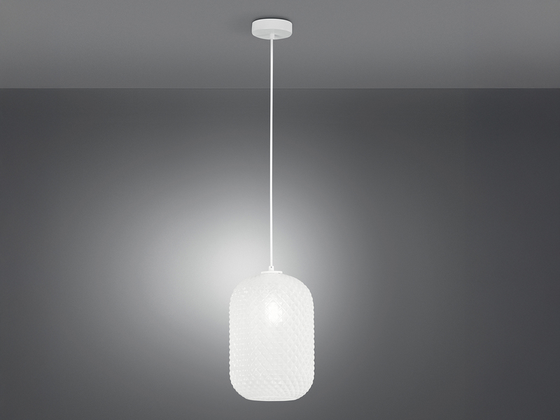 Pendelleuchte ASHFORD einflammig Kristall Glasschirm in Weiß, Ø 20cm