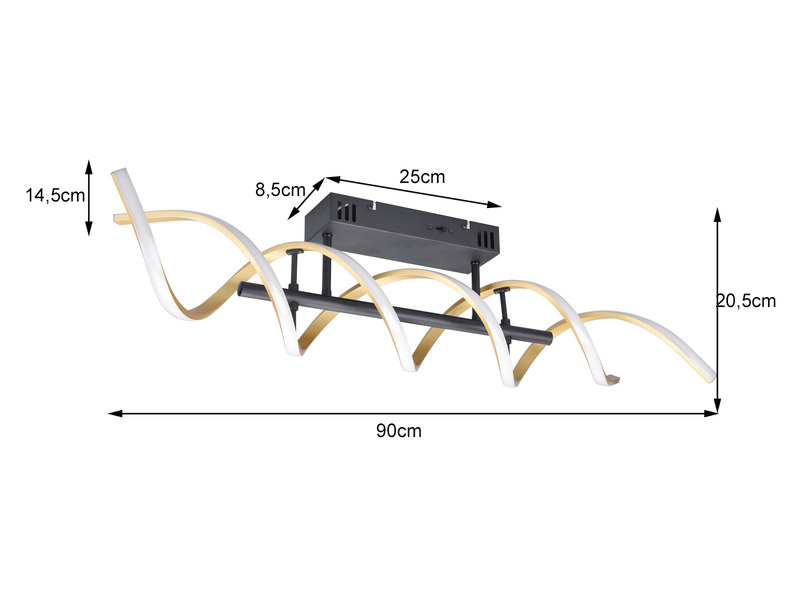 LED Deckenleuchte SEQUENCE hell & dimmbar über Schalter, Schwarz Gold, B: 90cm