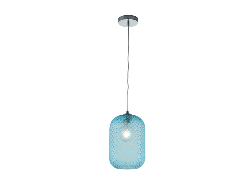 Pendelleuchte ASHFORD Relief Kristallglas transparent Blau Ø20cm