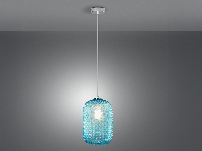 Pendelleuchte ASHFORD einflammig Kristall Glasschirm in Blau, Ø 20cm