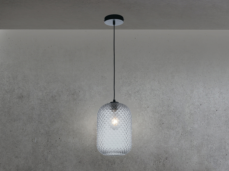 Pendelleuchte ASHFORD Relief Kristallglas transparent Grau Ø20cm
