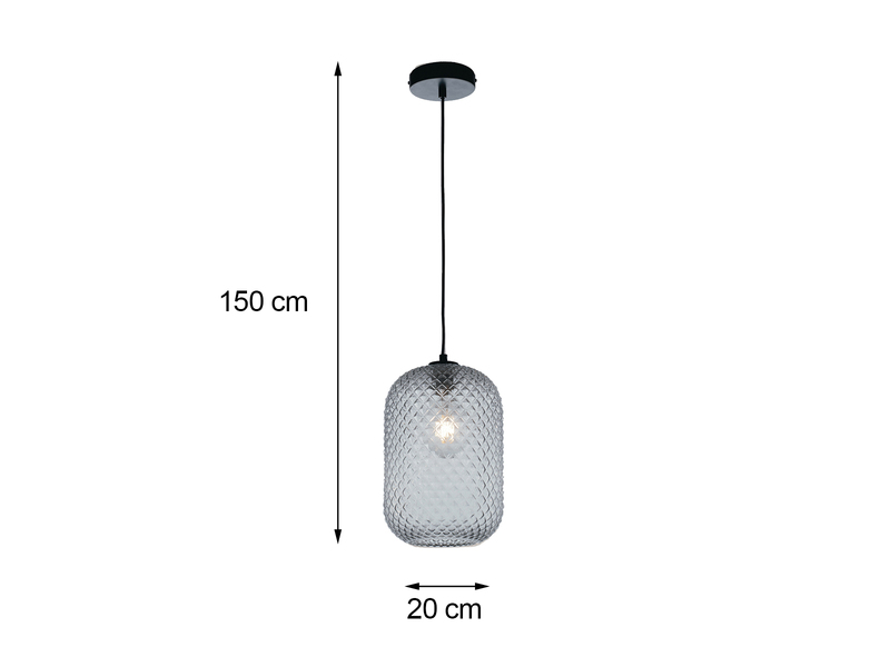 Pendelleuchte ASHFORD einflammig Kristall Glasschirm Rauchglas, Ø20cm