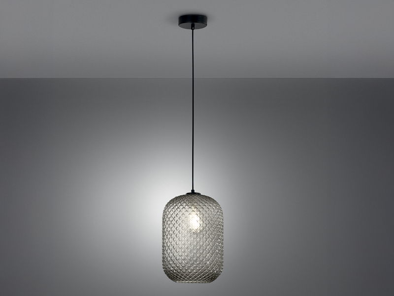 Pendelleuchte ASHFORD einflammig Kristall Glasschirm Rauchglas, Ø20cm