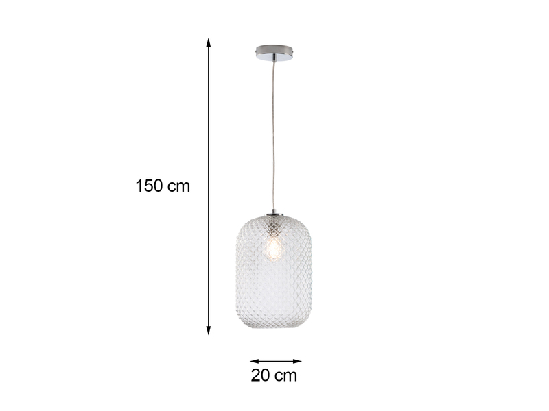 Pendelleuchte ASHFORD einflammig Kristall Glasschirm Klarglas, Ø 20cm