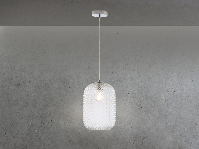 Pendelleuchte ASHFORD einflammig Kristall Glasschirm Klarglas, Ø 20cm