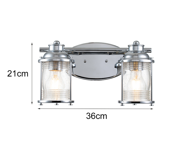 LED Wandleuchte in Chrom für Badezimmer & Wohnraum, 2-flammig Breite 36cm