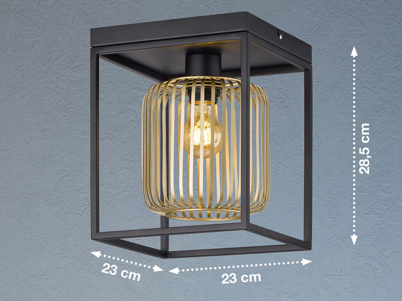 LED Deckenleuchte Schwarz Gold dimmbar über Schalter, Quadrat 23cm