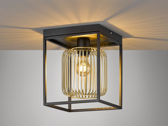 LED Deckenleuchte Schwarz Gold dimmbar über Schalter, Quadrat 23cm