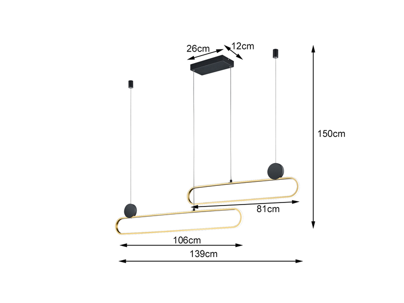 LED Pendelleuchte GRANT dimmbar Lichtfarbe einstellbar Messing 139cm