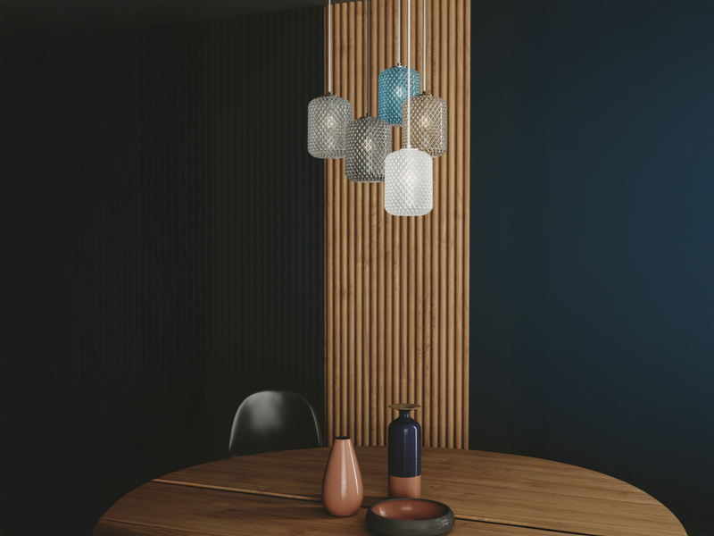 LED Pendelleuchte einflammig Kristall Glasschirm Bernsteinfarben, Ø15cm