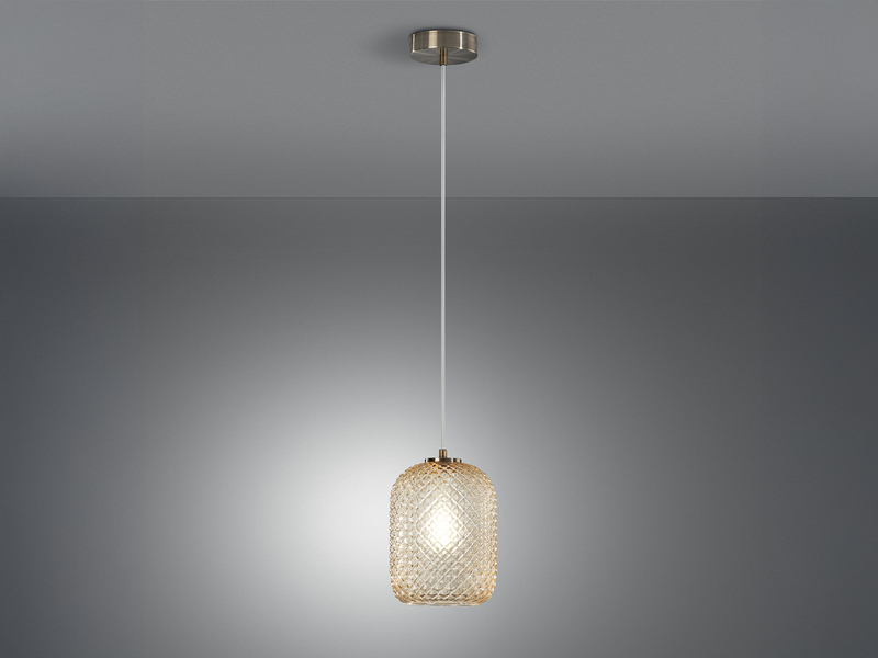 LED Pendelleuchte einflammig Kristall Glasschirm Bernsteinfarben, Ø15cm
