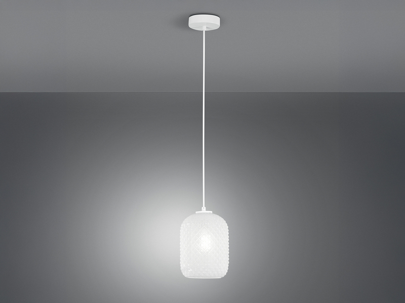 LED Pendelleuchte einflammig Kristall Glasschirm in Weiß, Ø 15cm