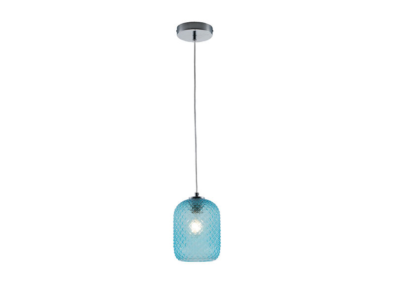 LED Pendelleuchte Relief Kristallglas transparent Blau Ø15cm