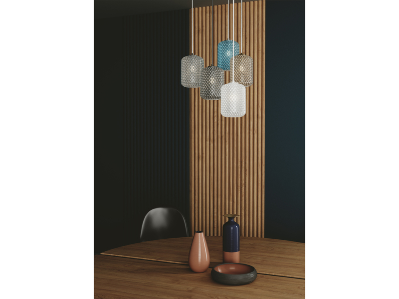 LED Pendelleuchte Relief Kristallglas transparent Blau Ø15cm