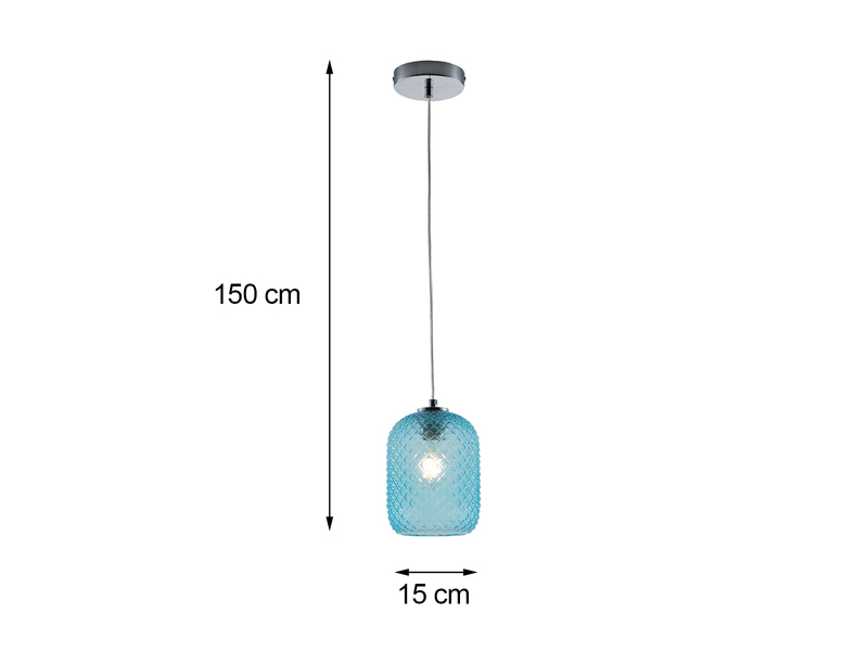 LED Pendelleuchte einflammig Kristall Glasschirm in Blau, Ø 15cm