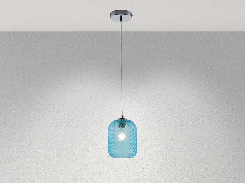 LED Pendelleuchte Relief Kristall Rauchglas transparent Blau Ø15cm
