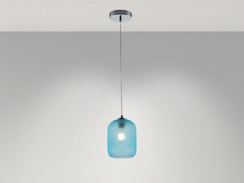 LED Pendelleuchte Relief Kristallglas transparent Blau Ø15cm