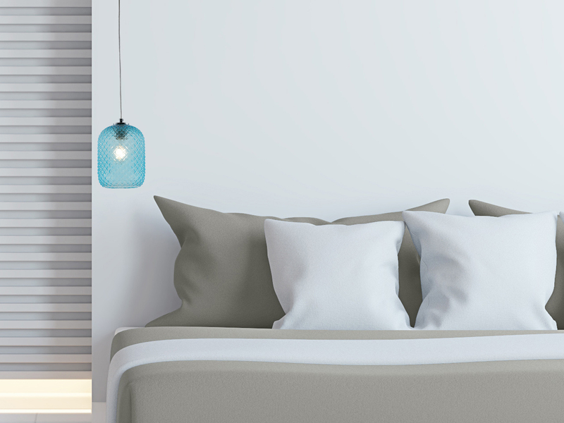 LED Pendelleuchte einflammig Kristall Glasschirm in Blau, Ø 15cm