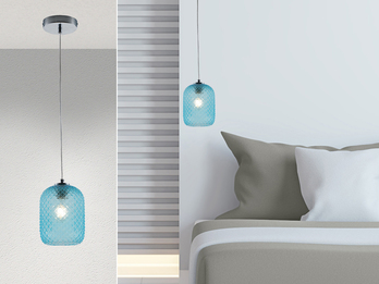 LED Pendelleuchte Relief Kristallglas transparent Blau Ø15cm