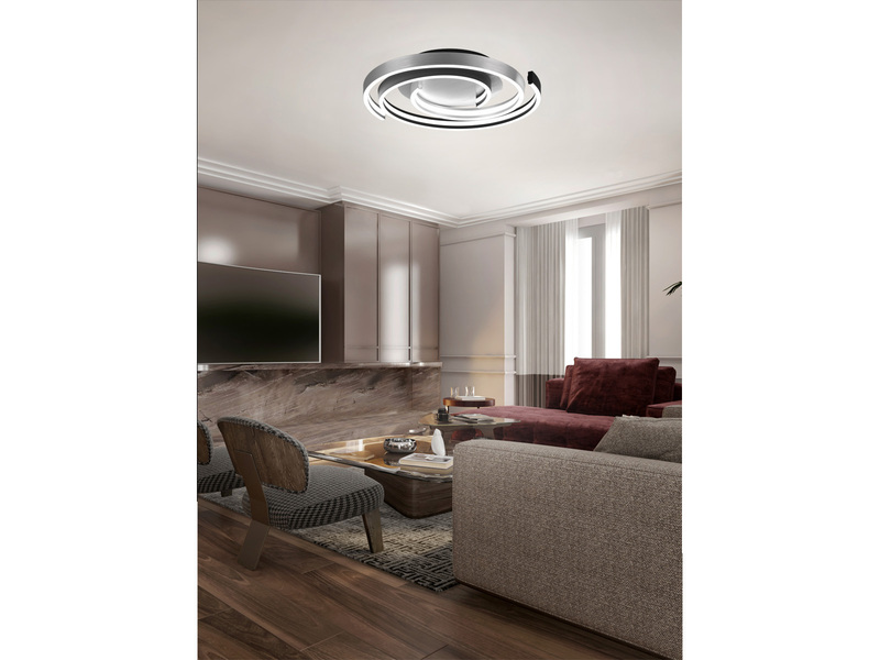 Moderne LED Deckenleuchte CAYA dimmbar über Schalter, hell Schwarz Silber Ø 50cm