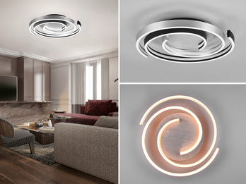 Moderne LED Deckenleuchte CAYA dimmbar über Schalter, hell Schwarz Silber Ø 50cm