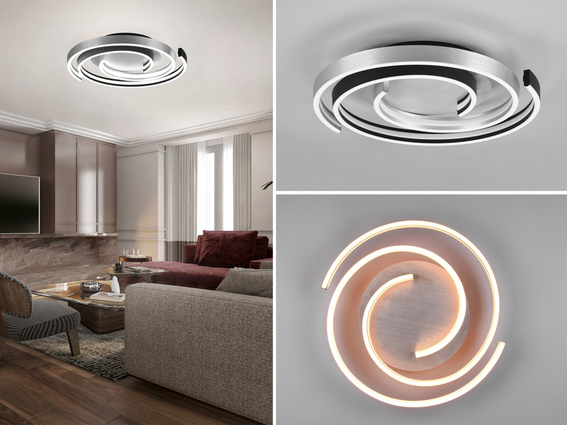 Moderne LED Deckenleuchte CAYA dimmbar über Schalter, hell Schwarz Silber Ø 50cm