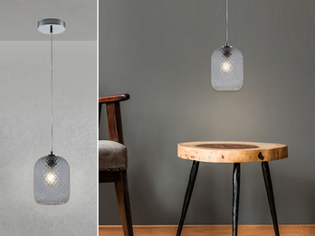 LED Pendelleuchte einflammig Kristall Glasschirm Rauchglas Ø15cm