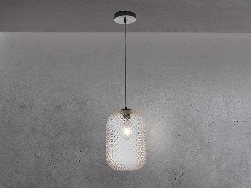LED Pendelleuchte Relief Kristallglas transparent Amber Ø20cm