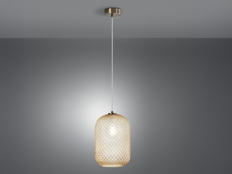 LED Pendelleuchte einflammig Kristall Glasschirm Bernsteinfarben, Ø 20cm