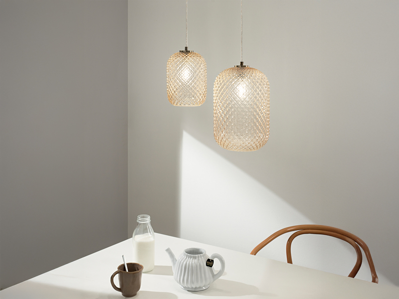 LED Pendelleuchte einflammig Kristall Glasschirm in Amber, Ø 20cm