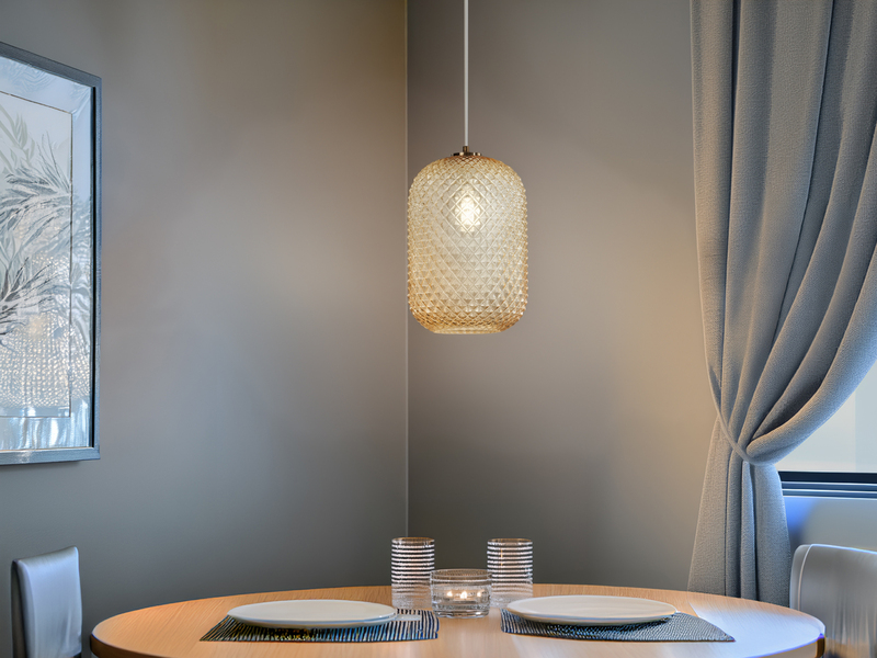 LED Pendelleuchte einflammig Kristall Glasschirm Bernsteinfarben, Ø 20cm