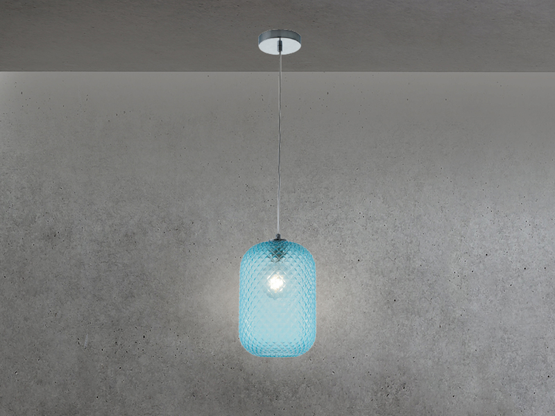 LED Pendelleuchte Relief Kristall Rauchglas transparent Blau Ø20cm