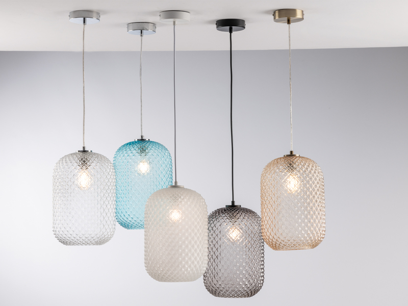 LED Pendelleuchte Relief Kristallglas transparent Blau Ø20cm