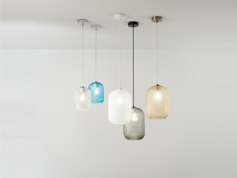 LED Pendelleuchte Relief Kristallglas transparent Blau Ø20cm