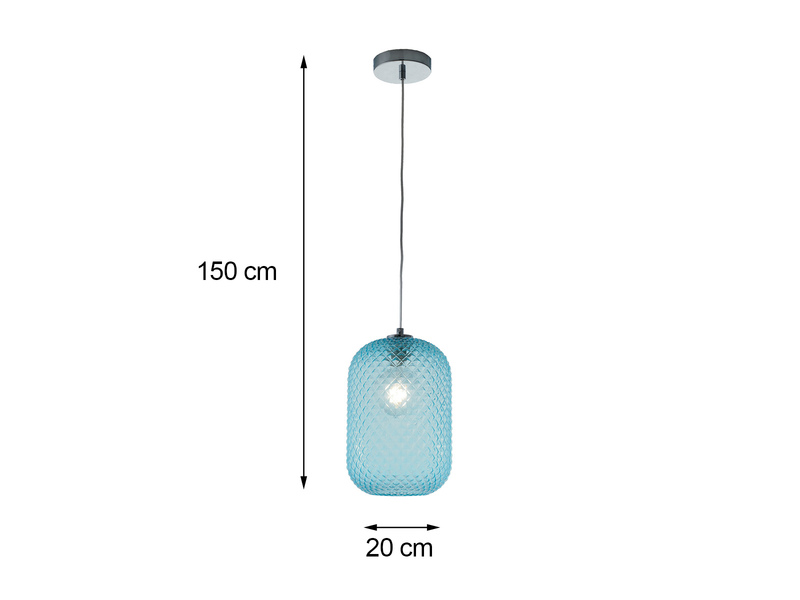 LED Pendelleuchte einflammig Kristall Glasschirm in Blau, Ø 20cm