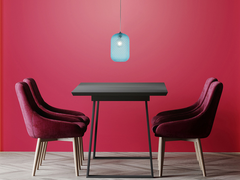 LED Pendelleuchte Relief Kristallglas transparent Blau Ø20cm