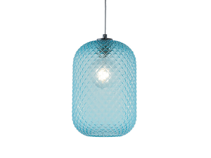 LED Pendelleuchte einflammig Kristall Glasschirm in Blau, Ø 20cm