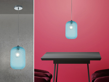LED Pendelleuchte Relief Kristallglas transparent Blau Ø20cm