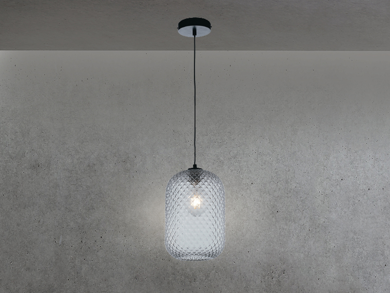 LED Pendelleuchte Relief Kristall Rauchglas transparent Grau Ø20cm