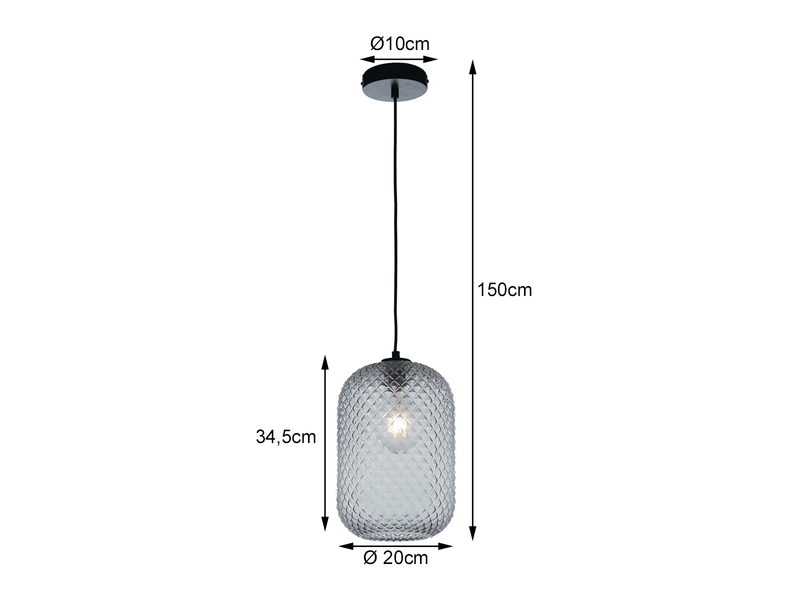 LED Pendelleuchte Relief Kristall Rauchglas transparent Grau Ø20cm