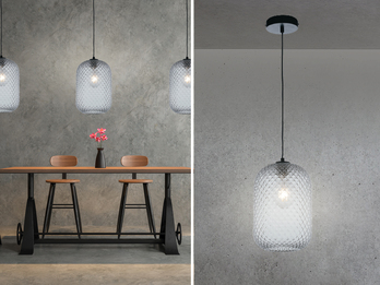 LED Pendelleuchte Relief Kristall Rauchglas transparent Grau Ø20cm